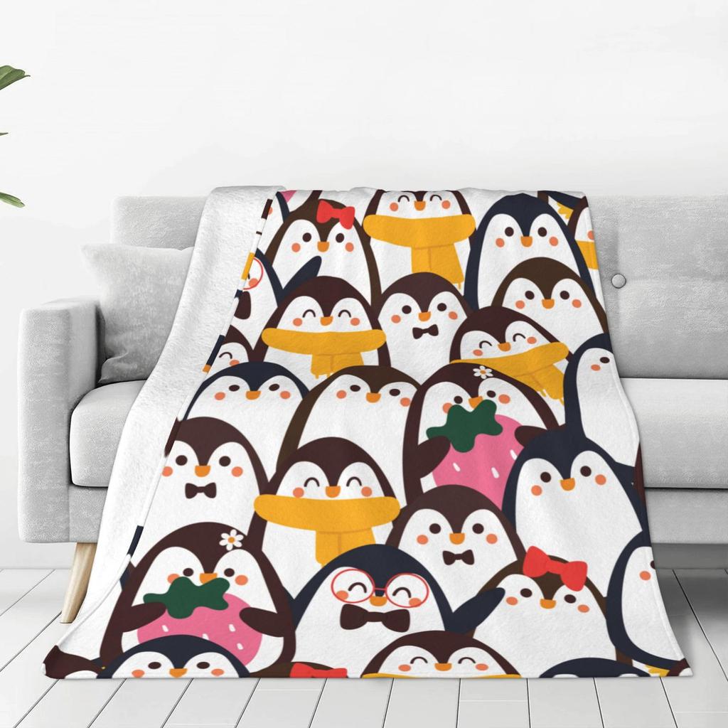 Cute cartoon penguin Printed Blanket for Sofa Bed Travel Camping Living Room Office Conditioning Blanket for All Seasons Gifts