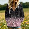 Women's Floral Print Long Sleeve Hooded Jacket with Pockets and for Casual Daily Wear