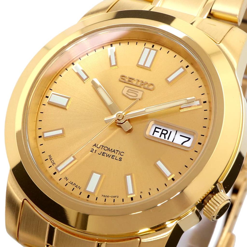 SEIKO 5 Men's Mechanical Automatic Watch SNKK20J1 Made in Japan, Gold Dial, Gold-Tone Bracelet, 39mm, Day-Date, Luminous Hands