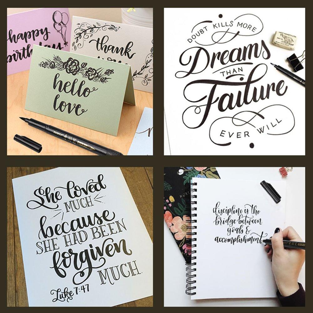 4pcs Calligraphy Pen Set Quick-dry Refillable Waterproof Pigment Ink for Beginners Writing Signature Drawing Lettering Art A6802