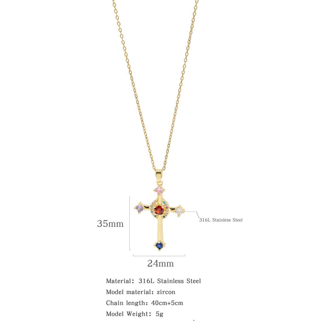 Micro-inlaid Zircon Pendant Copper Electroplated Cross Necklace Women's Titanium Steel Collarbone Chain Jewelry