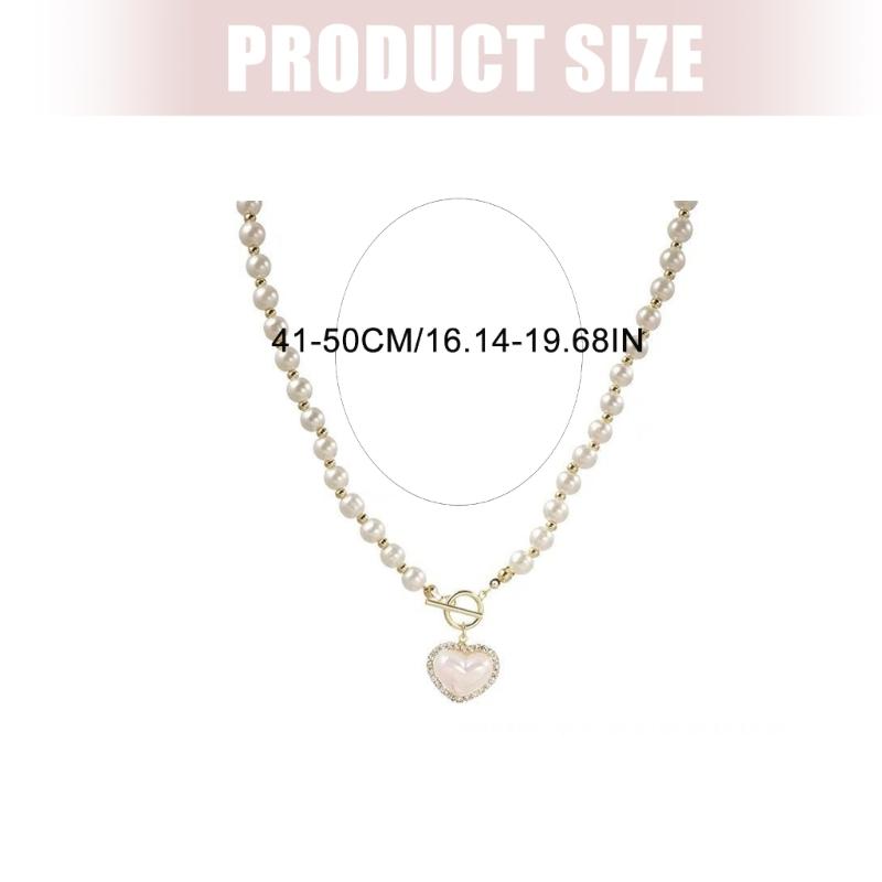 Romantics Heart Shaped Artificial Pearls Necklace Clavicle Chain Adjustable Length Neckchain for Women Girls