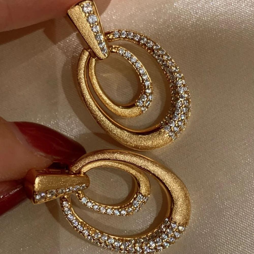 Italian Bouché Vintage Jewelry Brushed Earrings Light Luxury Diamond Inlaid Elegant Dangle Earrings