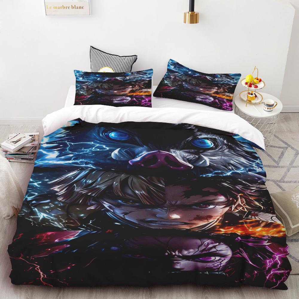 Duvet Covers Demon Slayer Bedding Sets Cartoon Comforter Bed Linen Boys Kids Single Double Size Soft Bedclothes Home Decor Anime