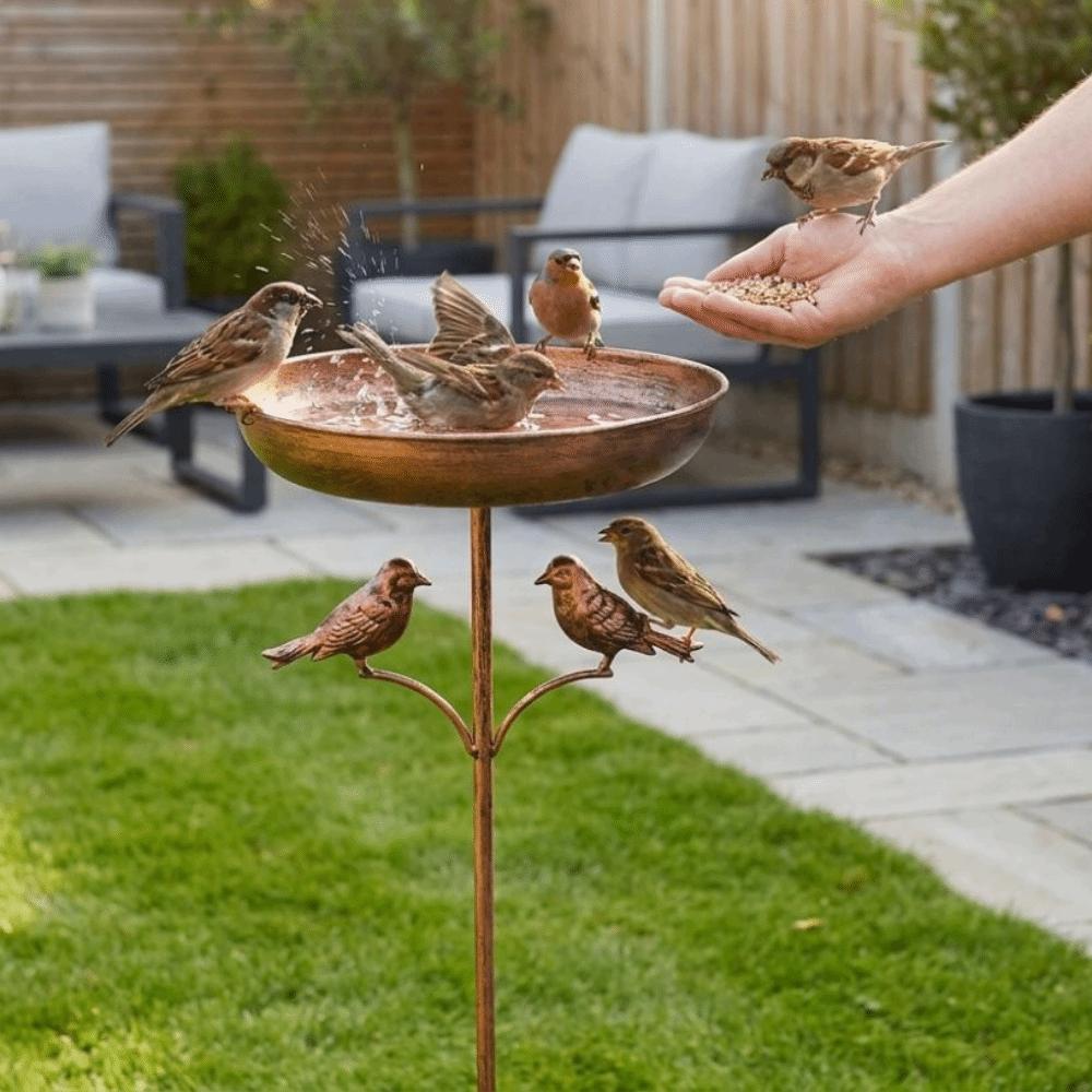 Rustproof Metal Freestanding Birdbath 5 Claw Ground Plug Bird Feeding Station Lawn Backyard