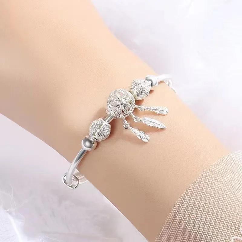 Luxury 925 Silver Bead Ball Bracelets For Women Elegant Dreamcatcher Tassel Feather Adjustable Bracelet Party Jewelry