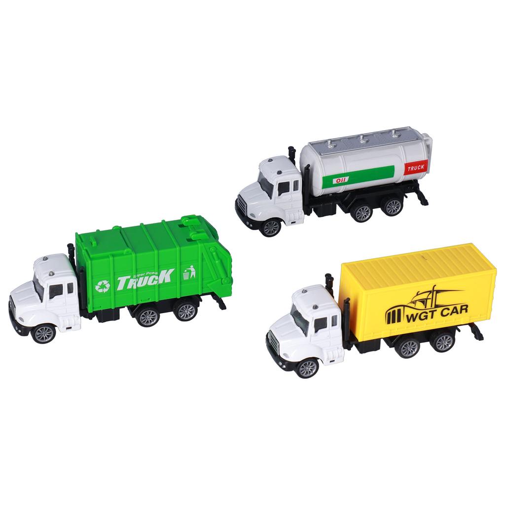 3pcs 1:50 Garbage Truck Models Set Plastic Alloy Sanitation Tanker Trucks Toy Set for KidsPull Back