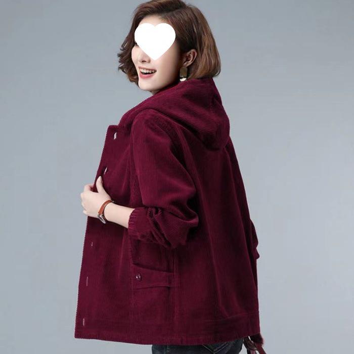 

2025 Women s Slimming Corduroy Jacket: Spring/Autumn Casual Loose Fit for Middle-Aged and Elderly Mothers 3XL (140-160 jin)