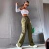 Women's Spring and Summer Solid Color Elastic Waist Flip Pocket Work Pants