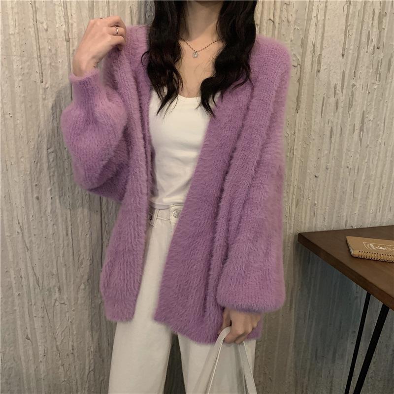 

Женский вязаный кардиган из искусственной норки - Осень/Зима 2023 Свитер свободного кроя One Size фиолетовый