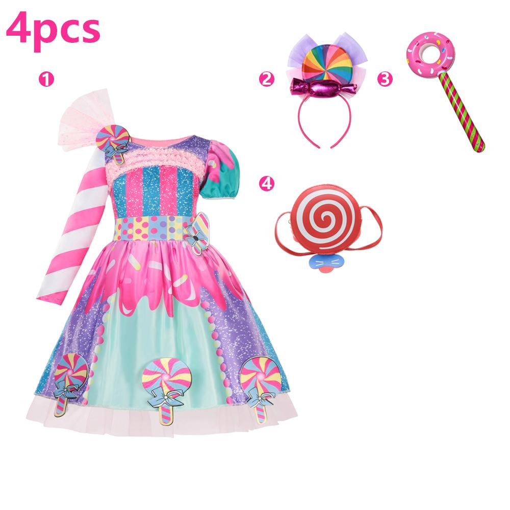 Children's Candy Dress Candy Princess Cosplay Costume Purim Carnival Party Fancy Dress Dress with Candy Hat Suit Prom Costume