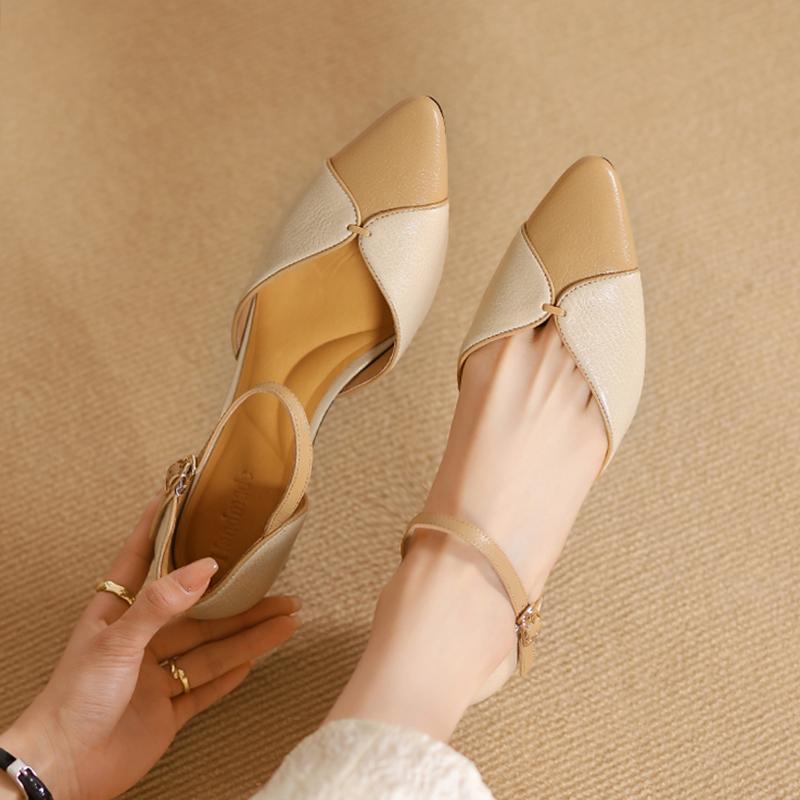 Fashion 2024 New Women Genuine Leather Pumps Square Heel Pointed Toe Party Wedding Shoes Woman Pointed Toe Night Club Prom Pumps