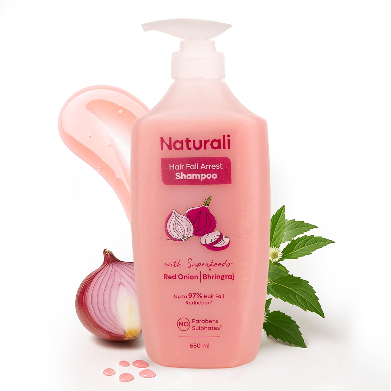 Naturali Hairfall Arrest Shampoo 650 ml Pack of 1 | Red Onion & Bhringraj | Sulphate Free Hairfall Control for Men & Women