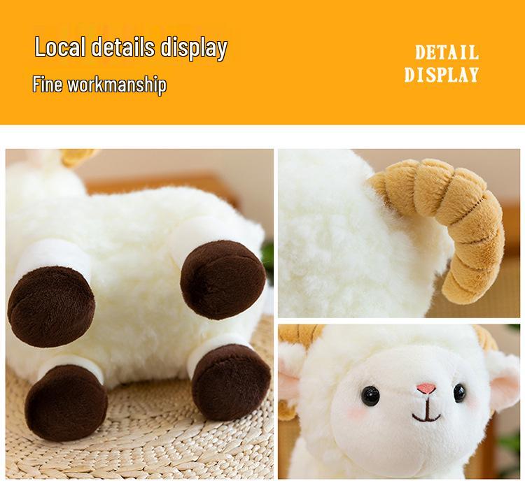New Year Goat Wool Plush Toy - Cute Big-Horn Sheep Doll for Kids' Birthdays