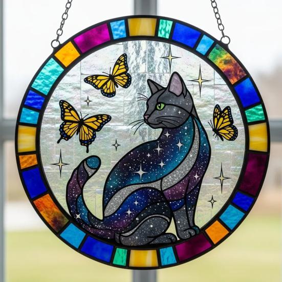 Katt Sommerfugl Solfanger Hengepynt Innendørs Utendørs Hjem Hage Vegg Vindu Henger Farget Glass Akryl Ornament Anheng Kjæledyrelskere Gaver