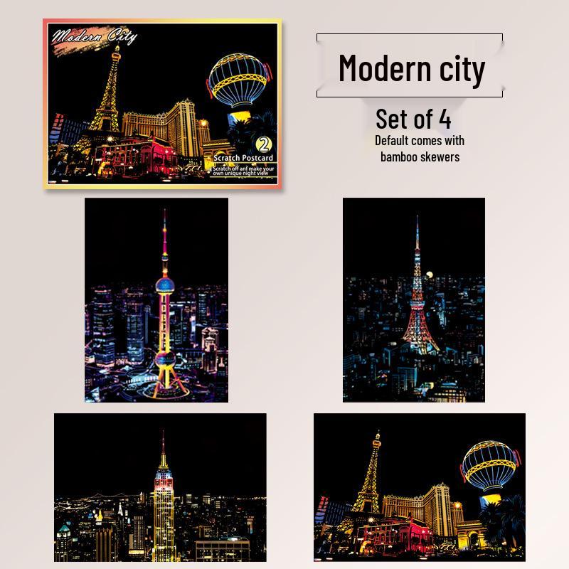 A5 Night View City Scenery DIY Scratch Painting for Kids - Eco-friendly Architecture Art Paper