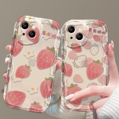 The Pink Strawberry Flower Is Suitable for The IPhone 16 Case 13promax Cream 12/11 Silicone X Anti-drop 15plus
