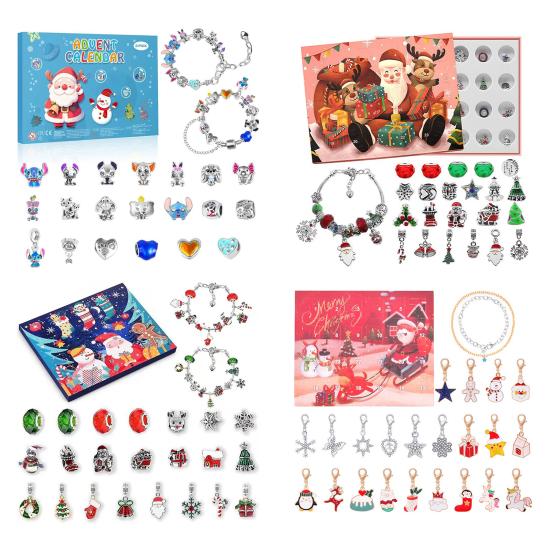 2025 Christmas Advent Calendar Bracelet Set 24 Day Countdown Jewelry Box with Santa Reindeer Tree Charms Surprise Xmas Gift
