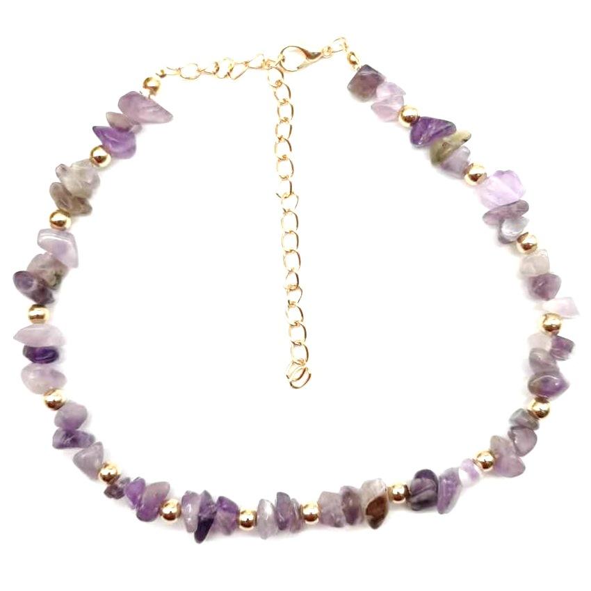 Summer Natural Gravel Collarbone Chain Necklace, Handmade Beaded Gravel Necklace Short Url N133