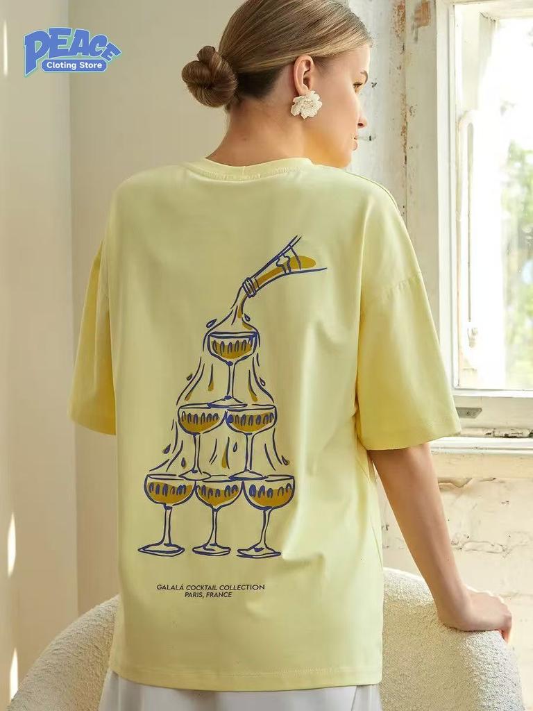 Drink Drink Drink Printed T-shirt Men and Women 100% Cotton T-shirt Summer Fashion Casual Comfy Couple Short Sleeve Top Harajuku