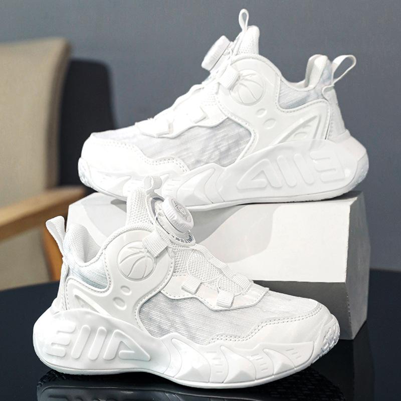 Boys White Basketball Shoes Summer 2025 New Children's Shoes Sports Little White Shoes Breathable Mesh Older Children and Students