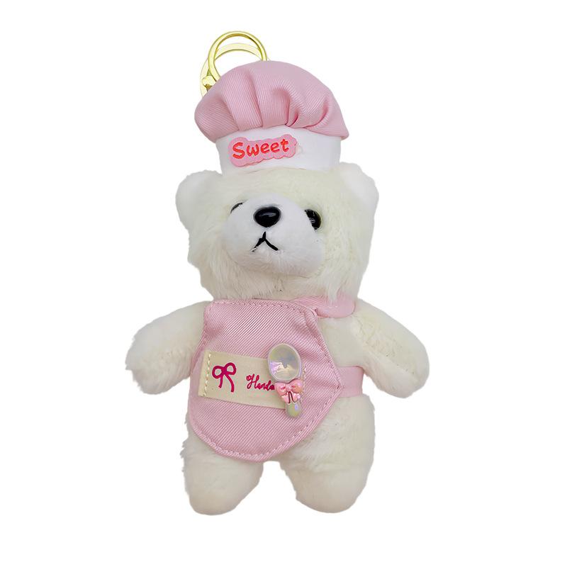 Chef Bear Plush Toy Doll, Cute Keychain, Cooking Apron, Bear Doll Bag Pendant