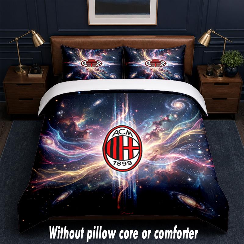 Set Biancheria da Letto AC Milan Design 1 Copripiumino + 2 Federe Morbido Traspirante Biancheria da Letto per la Casa