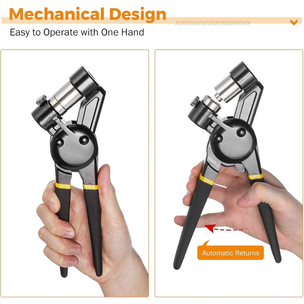 Grommet Tool Kit 8mm 10mm 12mm Hand Press Multi-Size Eyelet Pliers Kit with 900 Grommet Supplies & Hollow Hole Punch Tool Handheld Eyelet Setter