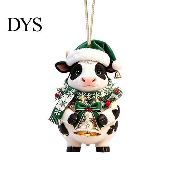 Lightweight Acrylic Party Supplies Cute Cow Christmas Ornament, Cartoon Milk Hanging Decoration, 2D Unique Souvenirs Flat Farmhouse Animal Pendant for