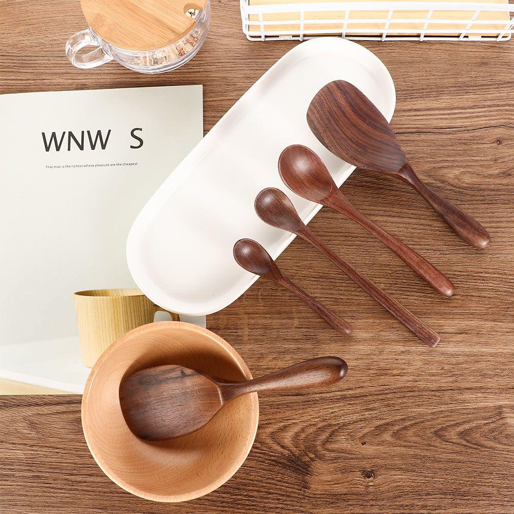 Black Walnut Large Coffee Stir Dessert Long Scoop Soup Spoons Kitchen Supplies Tableware Rice Scoop