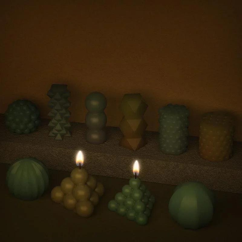 2024 Candle Table Crystal Silicone Resin Mold DIY Cylindrical Sphere Wave Point Candle Table Silicone Mold