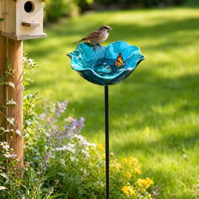 2Pcs Flower Stake Bird Bath Metal Flower Garden Stake Outdoor Bird Bath Pollinator Water