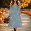 Halloween Women's Vintage Pattern Print Midi Dress A Line Dress Vacation Casual Daily Regular Fit  Long Sleeve V Neck Black  Spring Fall