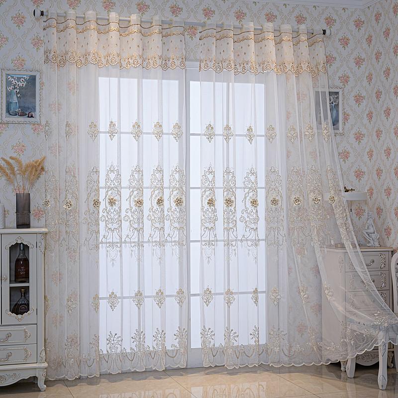 Embroidered Floral Curtains for Living Room, Bedroom, Balcony Contemporary Style Light-filtering Voile Drapes with Grommet Top All-season Sheer Window