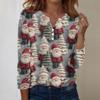 Women's Fashion Casual V-Neck Long Sleeve Decorative Button Christmas Print Top