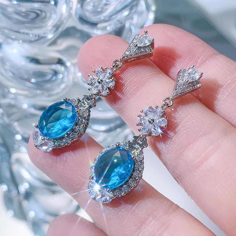 London Blue Swiss Blue Topaz Earrings Inlaid With Zircon Delicate Women'S Ear Jewelry