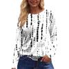 Women's Fashion Casual Slit Hem Round Neck Long Sleeve Loose Printed T-Shirt Ladies Top