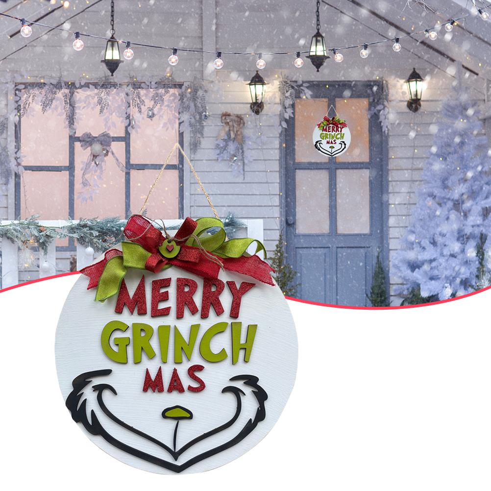 Christmas Welcome Door Sign Green Wooden Wreath for Front Door Wall Porch Indoor Outdoor Decor Party Decorations