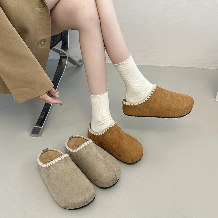 Retro Embroidered Birkenstock Shoes Bag Head Half Slippers Women's Outer Wear 2025 Autumn New Thick-soled Inner Height-increasing Birkenstock Single