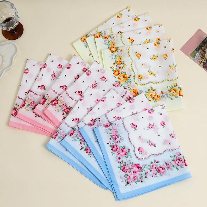 3-Pack Women 43cm Bridal Souvenirs Square Towel Handkerchief Wipe Sweat Pure Cotton Absorbent Printed Floral Placemats