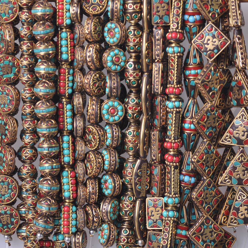 Handmade Nepalese Buddhist Tibetan Brass Metal & Clay Loose Craft Beads for Necklace Jewelry Making DIY