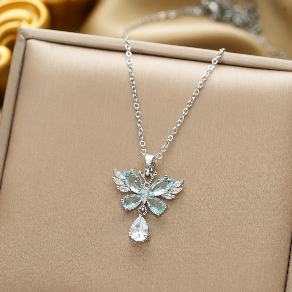 Titanium Steel Zircon Butterfly Pendant Necklace - Simple & Versatile Clavicle Accessory