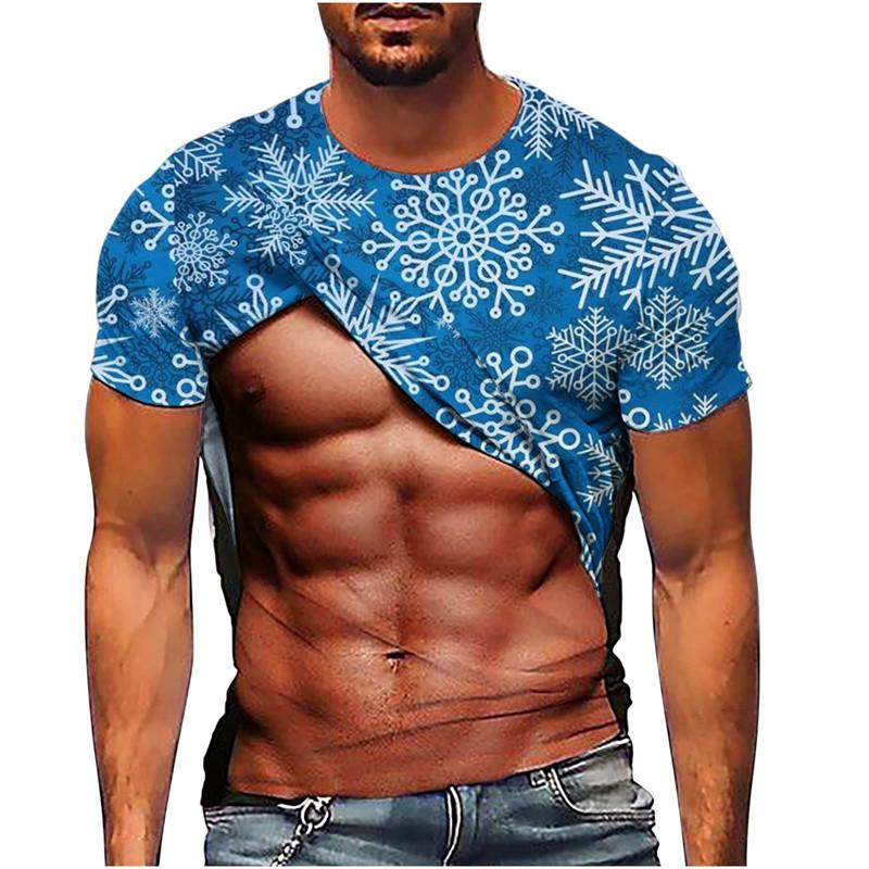 3D Printed Christmas T-shirt Men's Round Neck Short Sleeved Christmas Pattern T-shirt Ugly Christmas Top Men's Gift