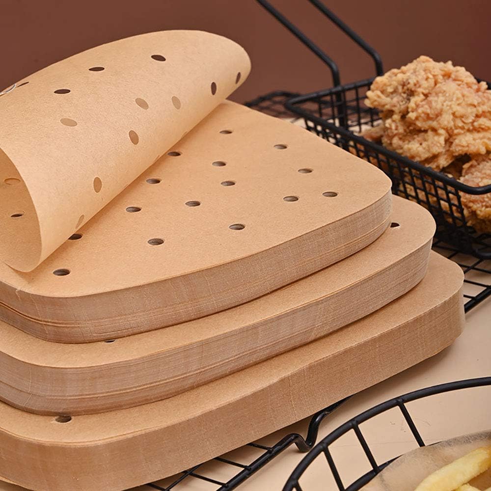 200Pcs Air Fryer Parchment Paper 8.5 inch Unbleached Square Air Fryer Liners for Bamboo Metal Steamer, Ovens, Microwaves & Baking Pan