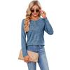 Women's Autumn/Winter Pullover Top Solid Color Button O Neck Comfortable Long Sleeve Buckle T-Shirts