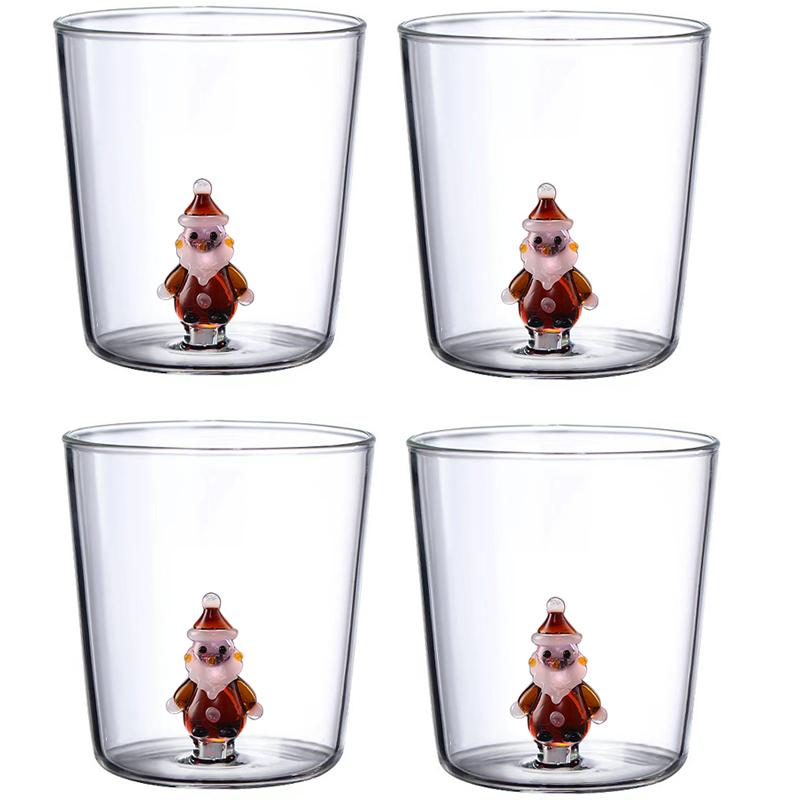 2/4 ks 3D Vzory Vánoční Sklenice Sada Kávový Vínový Hrnek Vánoční Sklenice na Mléko Pro Domácí Dekoraci Vánoční Dárek 300ml