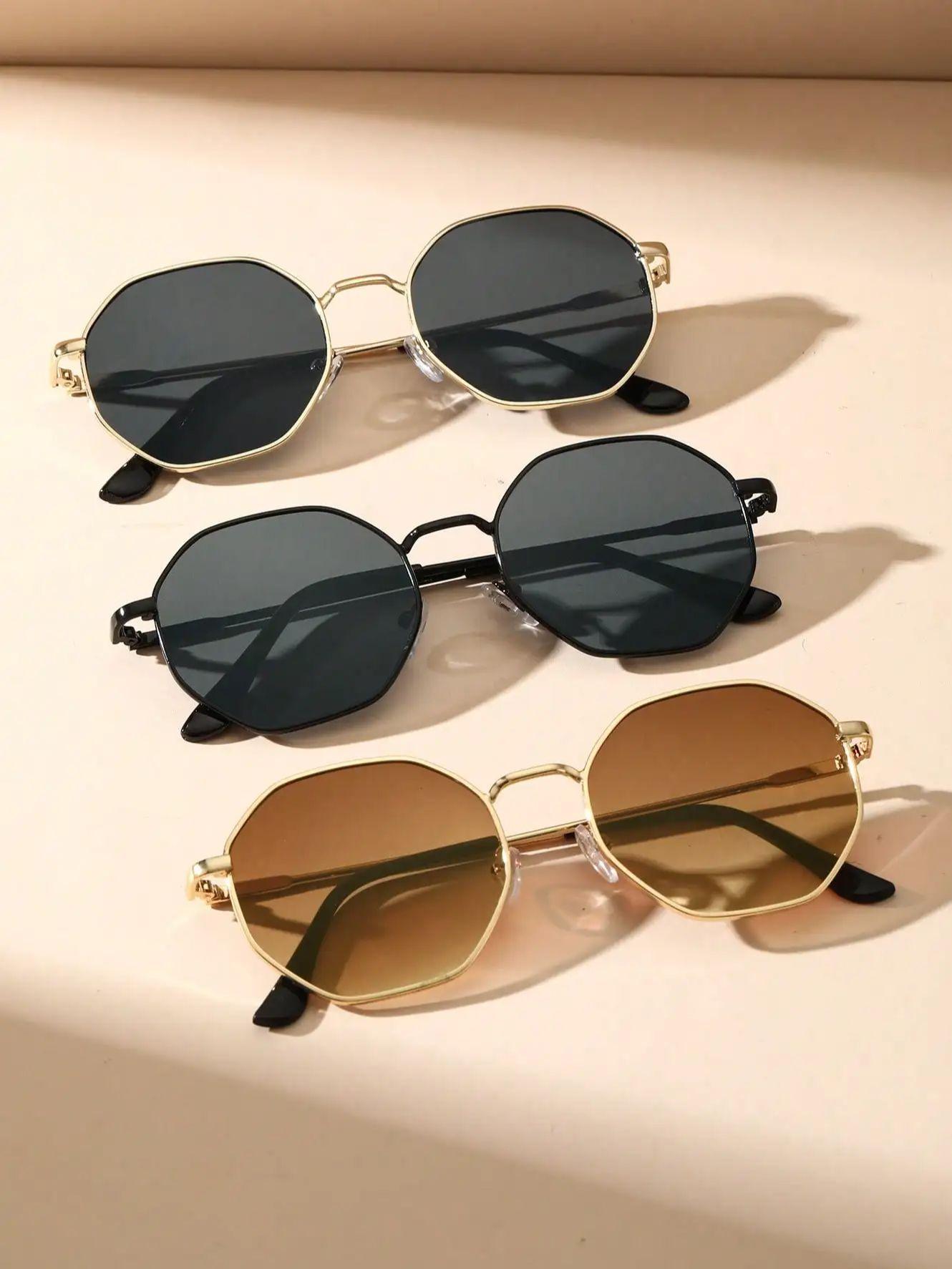 

3 шт. модные женские солнцезащитные очки в металлической геометрической оправе для мужчин, аксессуары для повседневных очков.