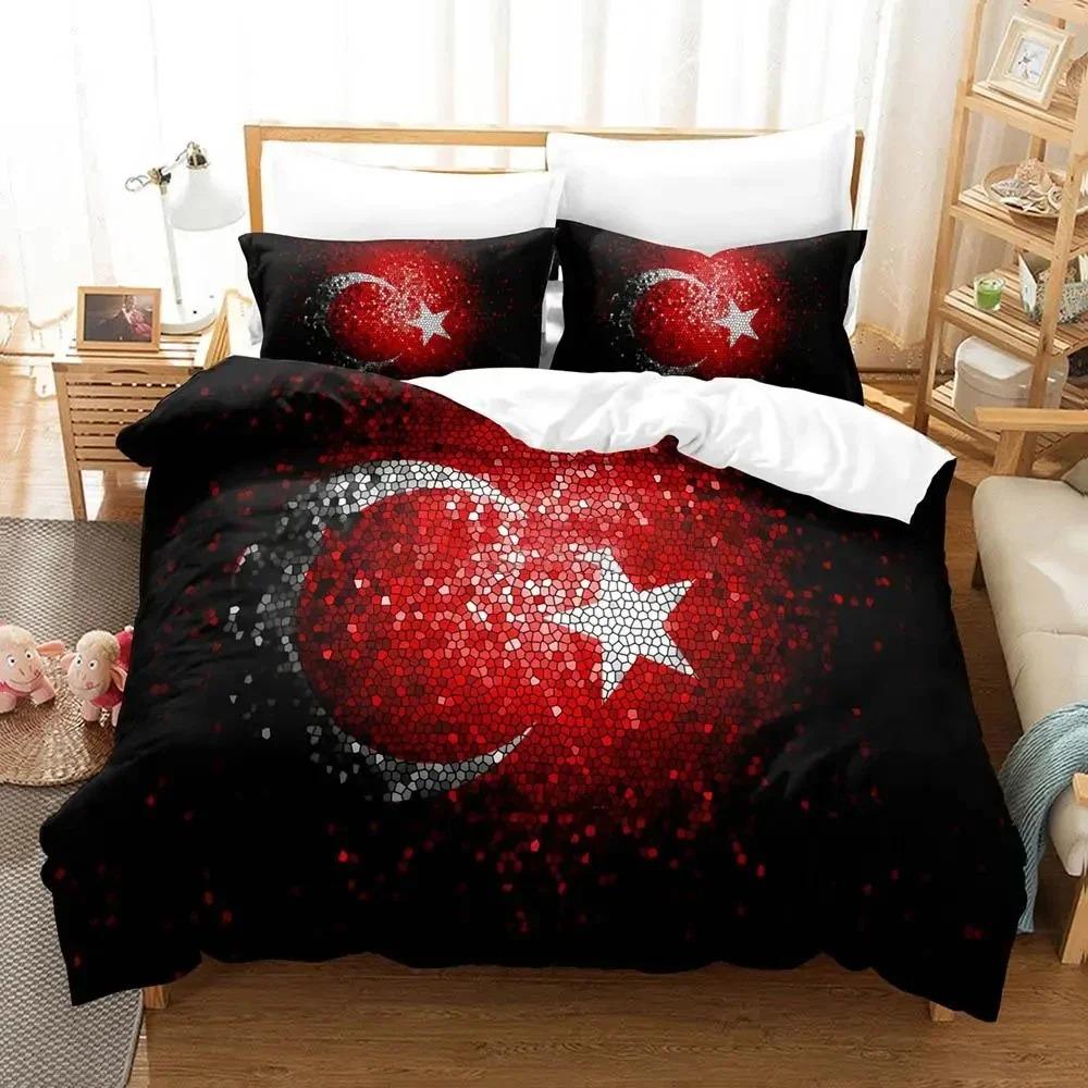 Al Bayrak Bettwäscheset mit türkischer Flagge, Bettbezug, Bettset, Bettbezug, Kissenbezug, Bettdecke, Kingsize-Bett, Queensize-Bett, Jungenbettwäsche für Erwachsene