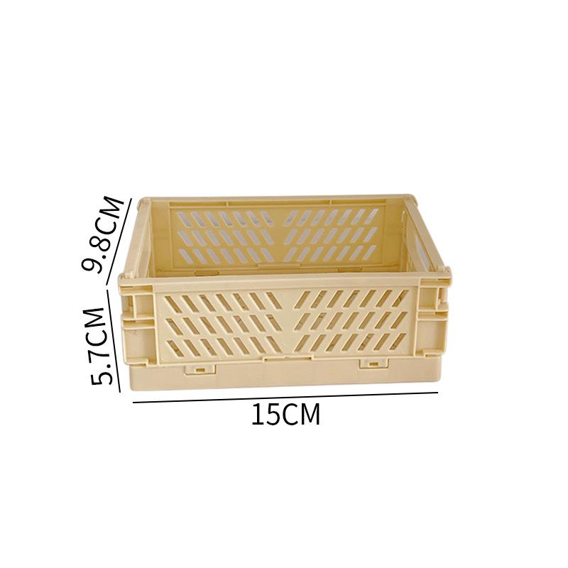 22.5cm Folding Plastic Storage Box Collapsible Storage Container Desktop Cosmetic Storage Basket Home Office Organizer Box Beige-small