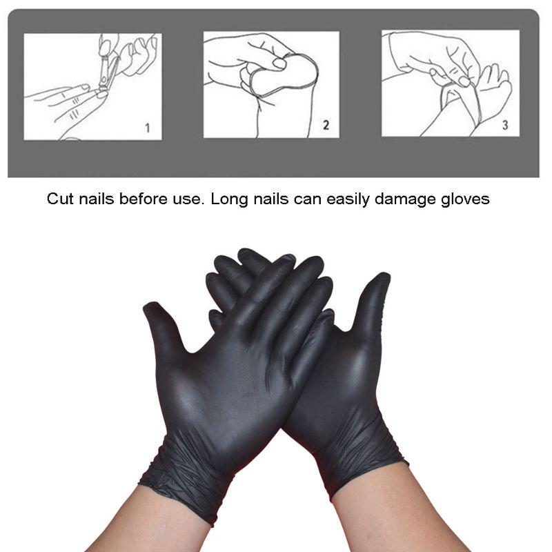 100pcs Nitrile Gloves Rip Resistant Disposable Black Gloves Work Safety Gloves